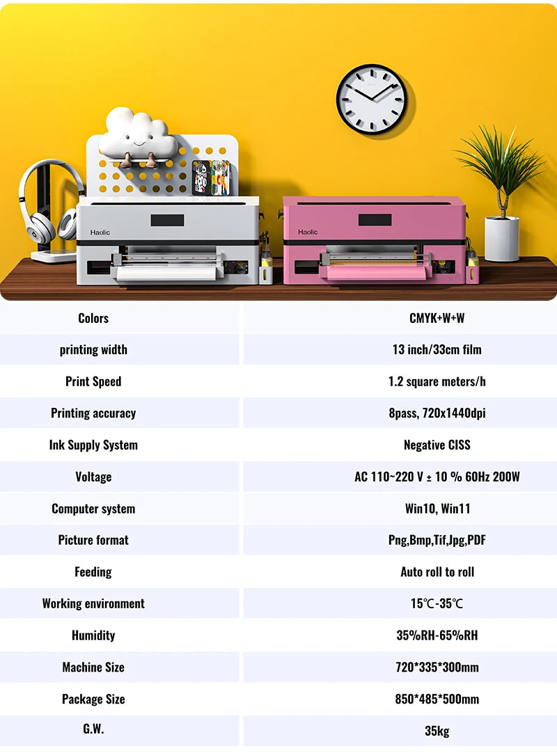 Haolic A3 XP-1 Pro Pink DTF Printer | 13" Roll to Roll Heat Transfer for DIY & Startup Print Shops