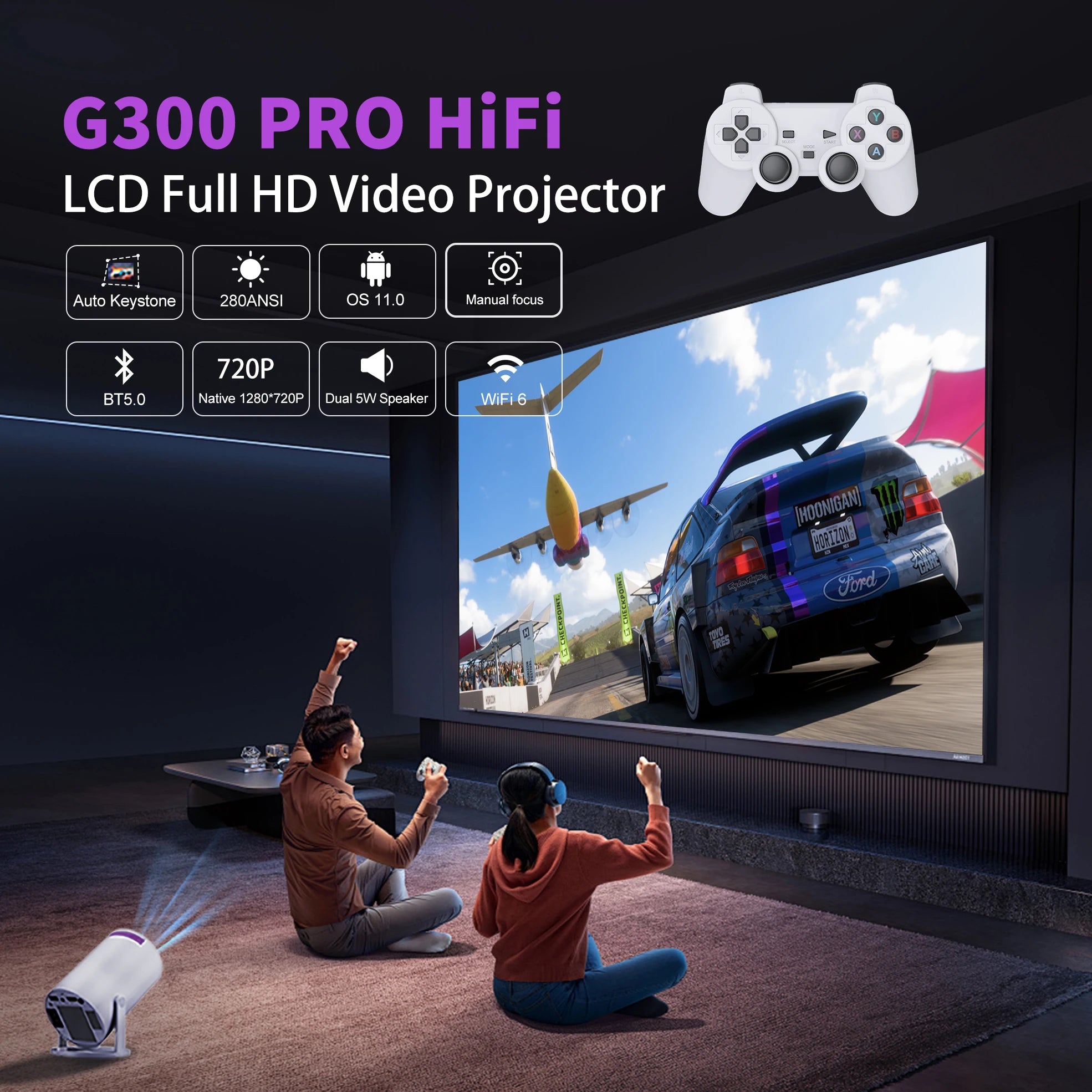 Topleo Games Proyectores Outdoor Hy300 Pro Home Overhead Projector with Game Smart Mini Portable 4k Video Android Projector