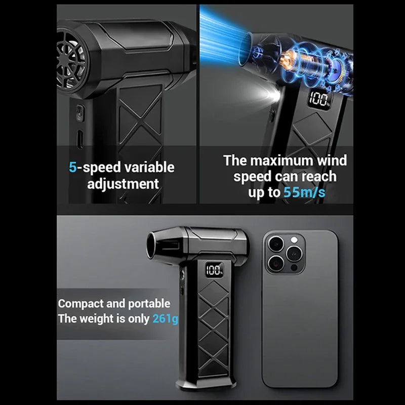Ventilateur Turbo violent 800000 tr/min, 5 vitesses, puissant, moteur sans balais, souffleur portatif d'extérieur, outil de poussée Rechargeable