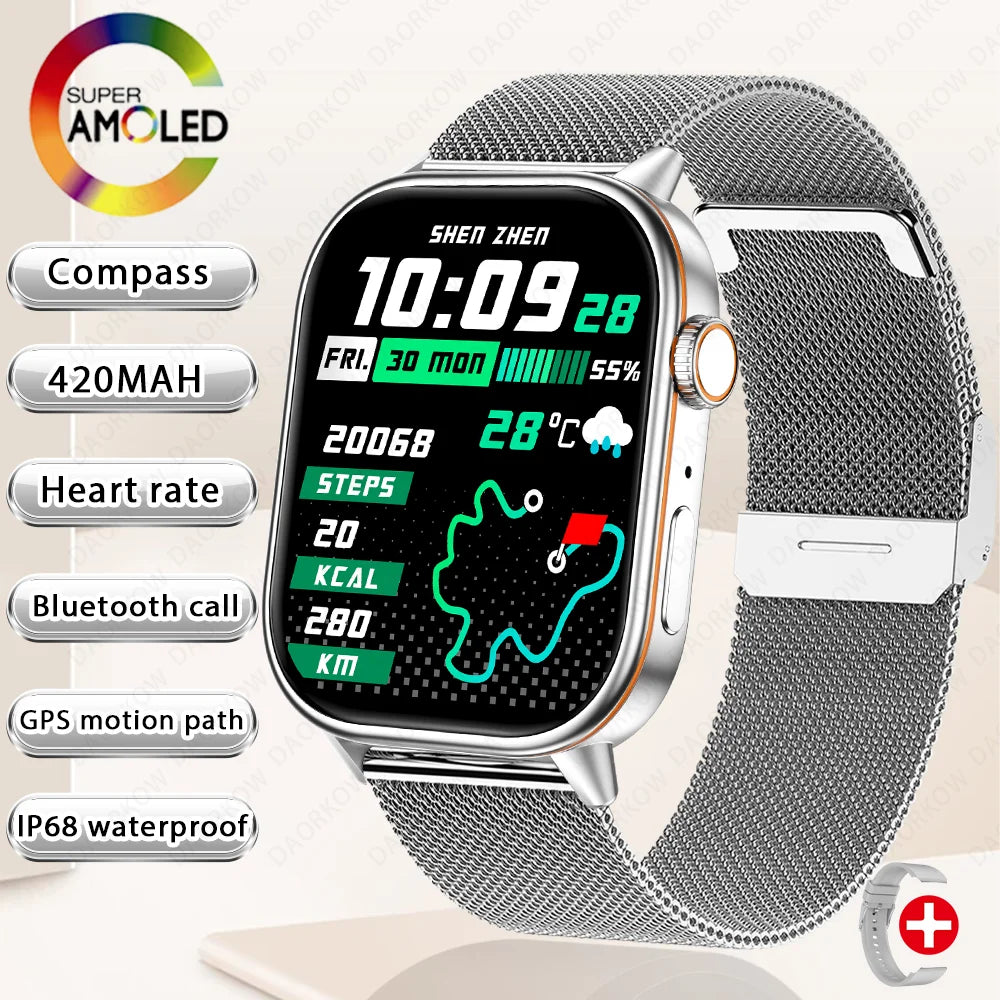 Nouvelle montre intelligente pour hommes et femmes HD AMOLED écran fréquence cardiaque Bluetooth appel GPS suivi IP67 étanche sport montre intelligente