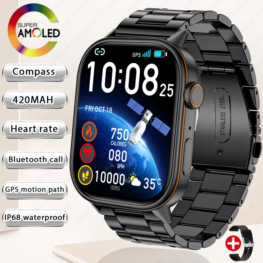 Nouvelle montre intelligente pour hommes et femmes HD AMOLED écran fréquence cardiaque Bluetooth appel GPS suivi IP67 étanche sport montre intelligente