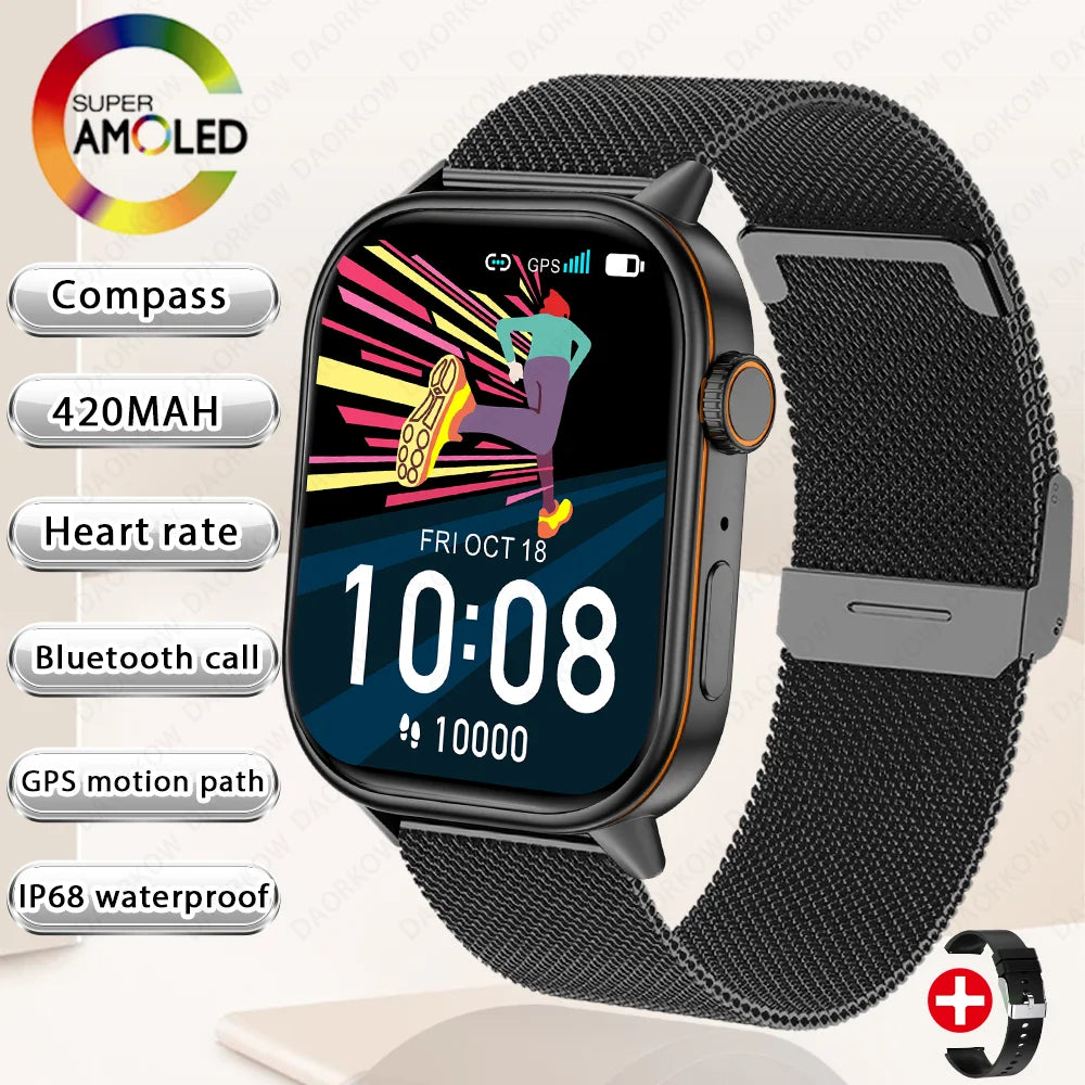 Nouvelle montre intelligente pour hommes et femmes HD AMOLED écran fréquence cardiaque Bluetooth appel GPS suivi IP67 étanche sport montre intelligente
