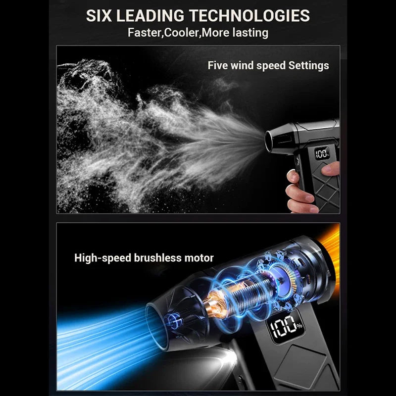 Ventilateur Turbo violent 800000 tr/min, 5 vitesses, puissant, moteur sans balais, souffleur portatif d'extérieur, outil de poussée Rechargeable