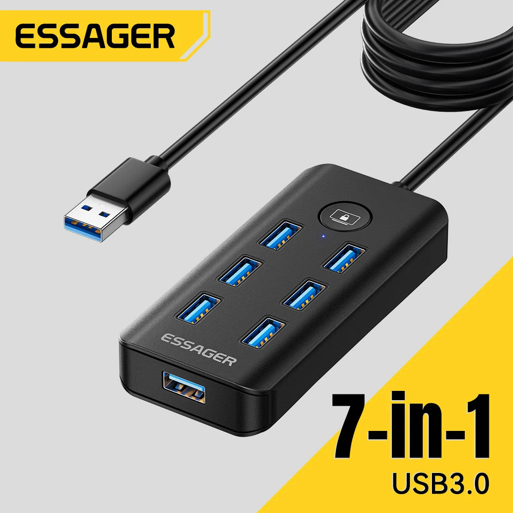 Essager 7 Ports USB HUB 3.0 haute vitesse Multi USB 3.0 répartiteur Type c USB 2.0 extenseur adaptateur secteur pour ordinateur PC