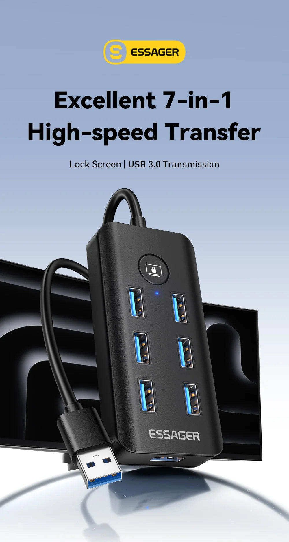Essager 7 Ports USB HUB 3.0 haute vitesse Multi USB 3.0 répartiteur Type c USB 2.0 extenseur adaptateur secteur pour ordinateur PC