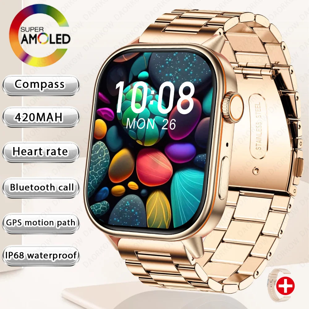 Nouvelle montre intelligente pour hommes et femmes HD AMOLED écran fréquence cardiaque Bluetooth appel GPS suivi IP67 étanche sport montre intelligente
