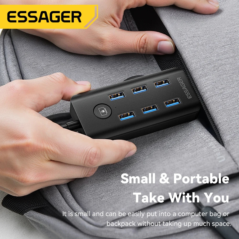 Essager 7 Ports USB HUB 3.0 haute vitesse Multi USB 3.0 répartiteur Type c USB 2.0 extenseur adaptateur secteur pour ordinateur PC