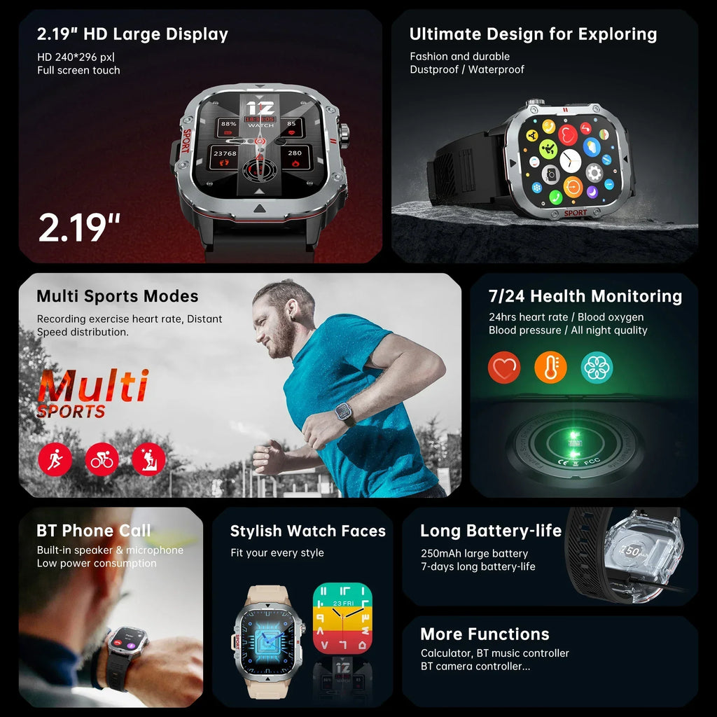 2024 nouveau pour Xiaomi montre intelligente militaire hommes étanche Sports de plein air Fitness Tracker moniteur de santé 2.19 "BT appel Smartwatch