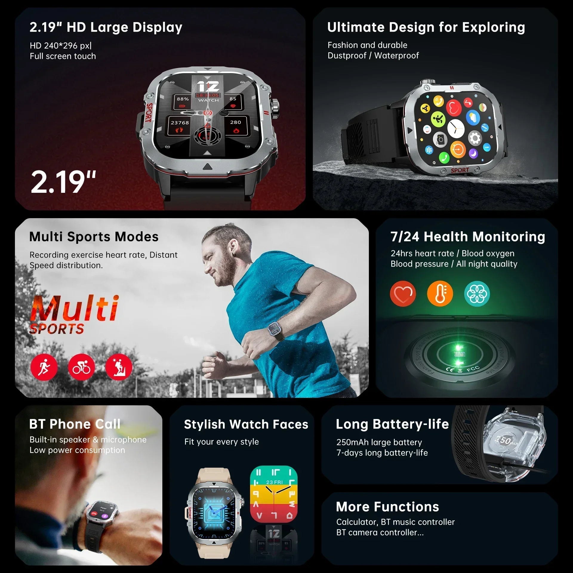 2024 nouveau pour Xiaomi montre intelligente militaire hommes étanche Sports de plein air Fitness Tracker moniteur de santé 2.19 "BT appel Smartwatch