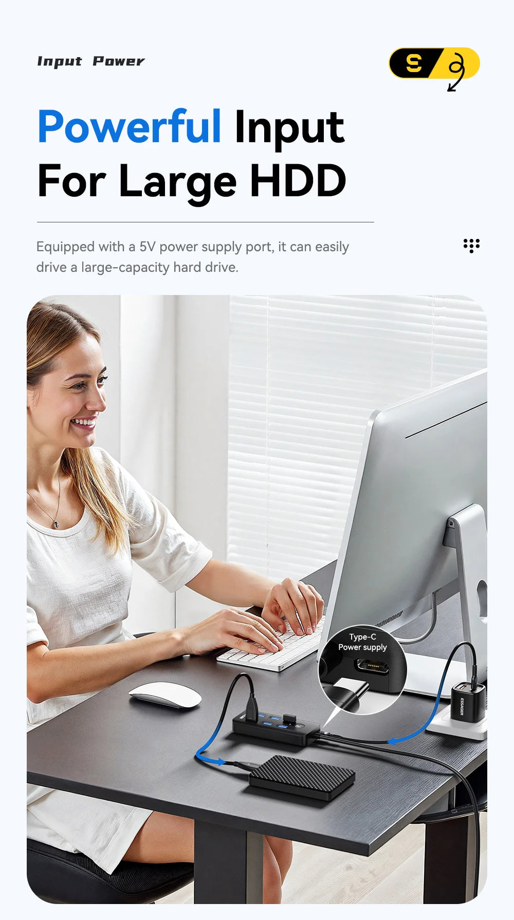 Essager 7 Ports USB HUB 3.0 haute vitesse Multi USB 3.0 répartiteur Type c USB 2.0 extenseur adaptateur secteur pour ordinateur PC