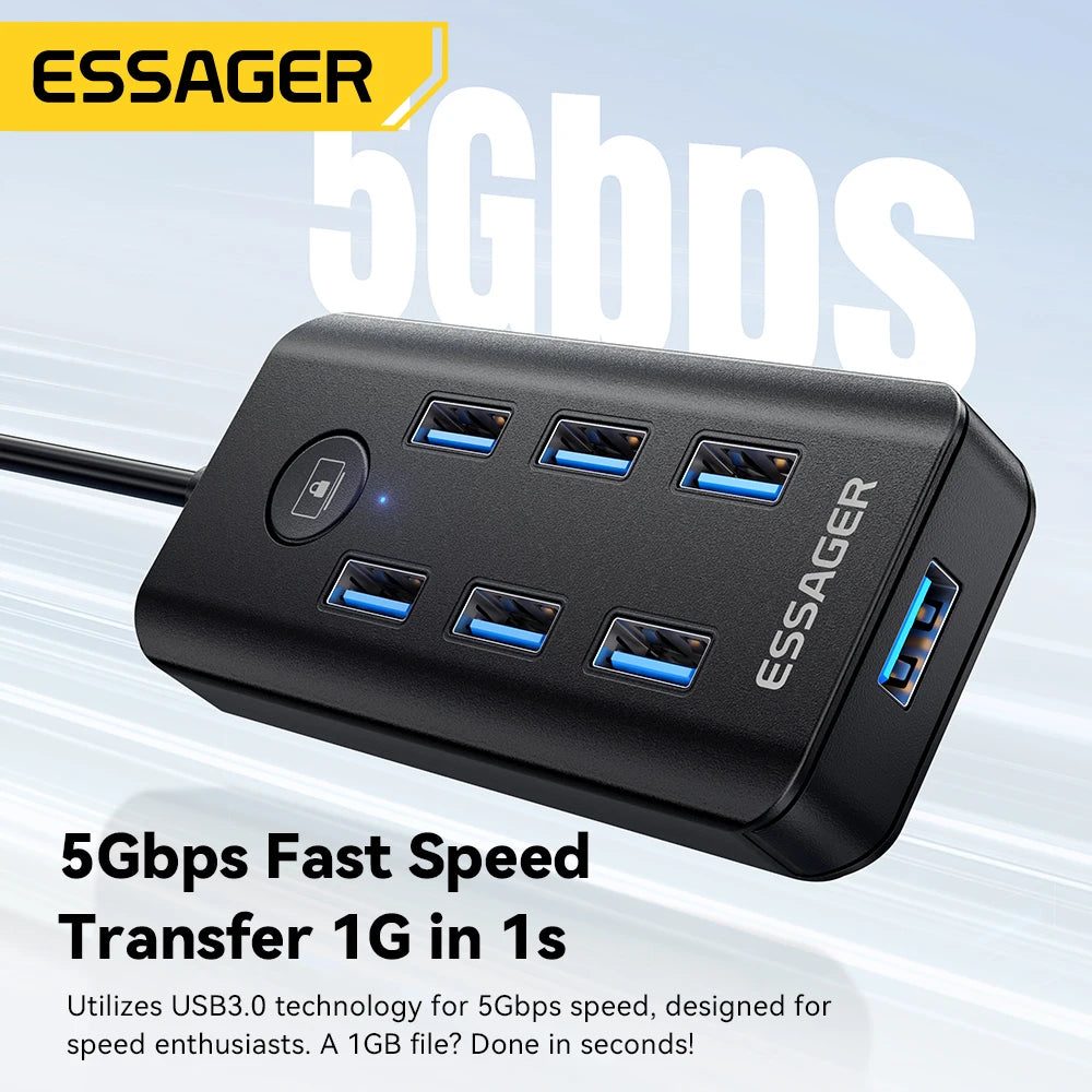 Essager 7 Ports USB HUB 3.0 haute vitesse Multi USB 3.0 répartiteur Type c USB 2.0 extenseur adaptateur secteur pour ordinateur PC