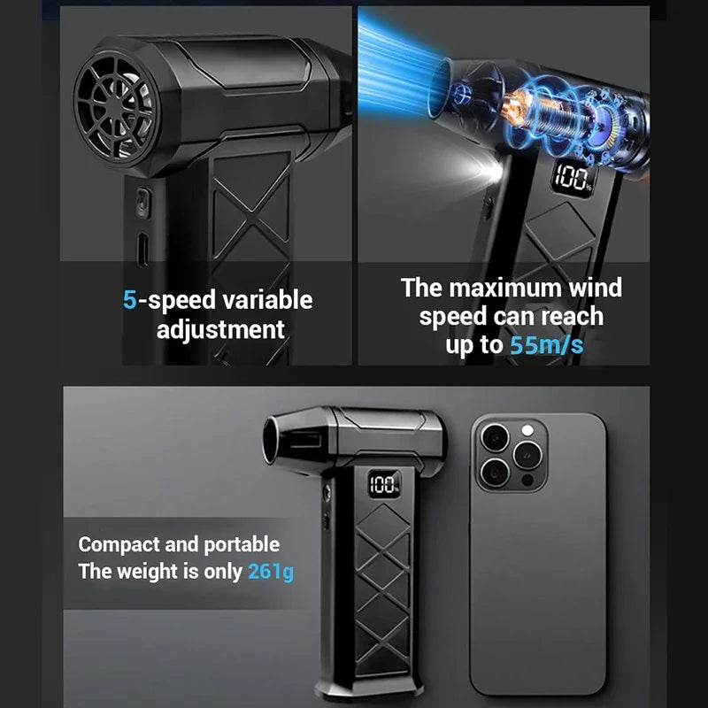 Ventilateur Turbo violent 800000 tr/min, 5 vitesses, puissant, moteur sans balais, souffleur portatif d'extérieur, outil de poussée Rechargeable