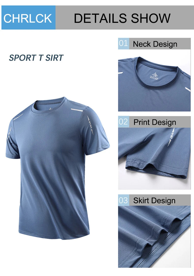 CHRLCK hommes course séchage rapide T-shirts respirant randonnée pêche T-shirts élasticité douce Sports de plein air chemise courte été