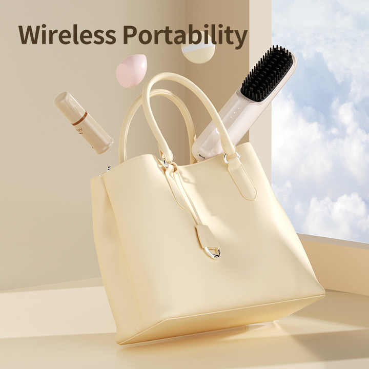NNEDSZ Yellow Wireless Hair Straightening Brush - Portable 2-in-1 Styling Tool with USB Charging, Ceramic Heat Technology, and Compact Design-4